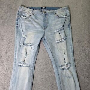 Fashion Nova Men 42 Distressed Slim Jeans Light Wash Blue Ripped Streetwear